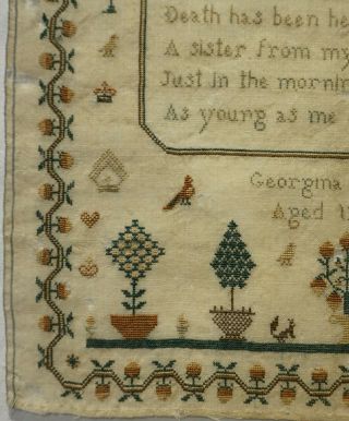 MID 19TH CENTURY MEMORIAL SAMPLER BY GEORGINA ARCHARD FOR HER SISTER - c.  1840 6