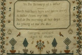 MID 19TH CENTURY MEMORIAL SAMPLER BY GEORGINA ARCHARD FOR HER SISTER - c.  1840 8