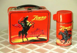 1966 - Zorro Red Lunchbox & Red Thermos - Aladdin - Walt Disney - 1 - Owner Set - Exc