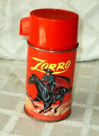 1966 - ZORRO RED LUNCHBOX & RED THERMOS - ALADDIN - WALT DISNEY - 1 - OWNER SET - EXC 3