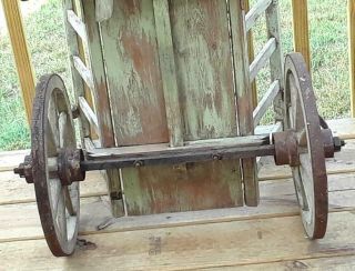 Antique Wood Child ' s Wagon Farm Hay Cart Buggy Banded 8 Spoke Wheels 9