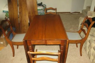 Amana Krauss Solid Walnut Drop Leaf Dining Table With Chairs,  Leaves,  Pads