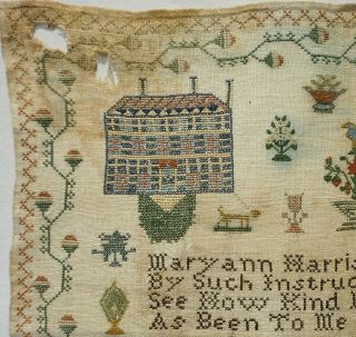 EARLY 19TH CENTURY ADAM & EVE & DOUBLE HOUSE SAMPLER BY MARYANN HARRISON - 1836 4