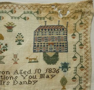 EARLY 19TH CENTURY ADAM & EVE & DOUBLE HOUSE SAMPLER BY MARYANN HARRISON - 1836 5