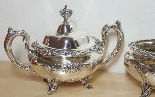 Reed & Barton Sterling Silver Tea Set Burgundy Teapot Sugar Creamer 5pc 6