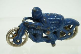 Antique HUBLEY Speed Motorcycle Blue 8 Cast Iron Toy Racer Racing Nickel Wheels 3