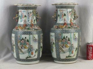 Fine Pair 14 " 19th C Chinese Porcelain Famille Verte Figures Vases