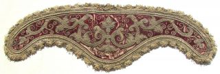 Antique 18th Century Embroidered W/ Metal Thread Velvet 7.  5 By 23 " Textile