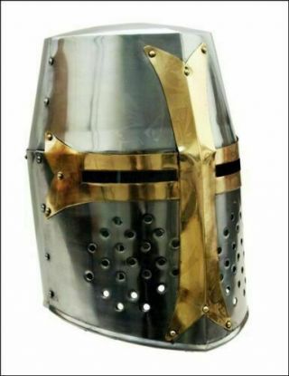 Medieval Crusader Helmet Templar Knight Helmet Silver Finish Brass Design Liner