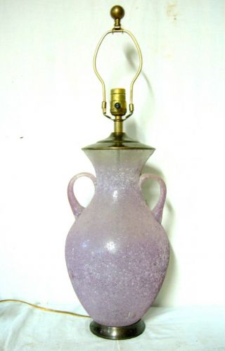 Mcm Table Lamp Murano Glass Chapman Salt Glaze Lavender Finish Double Handle
