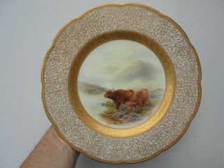 Antique Royal Worcester Porcelain Sgnd Plate John Stinton Highland Cattle 10 3/8
