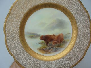 Antique Royal Worcester Porcelain Sgnd Plate John Stinton Highland Cattle 10 3/8 3