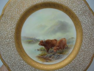 Antique Royal Worcester Porcelain Sgnd Plate John Stinton Highland Cattle 10 3/8 9