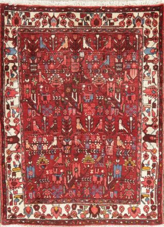 Bakhtiari Persian Style Rug 4 X 5 Handmade Oriental Geometric Wool Carpet Red