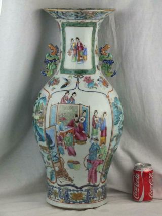 Fine 23.  5 " 19th C Chinese Famille Verte Landscape Canton Archer Figure Vase