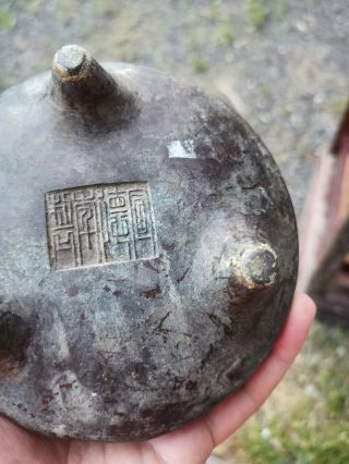 Old House Antique Chinese Ming Bronze Incense Burner it Marked Asian China 4