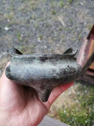 Old House Antique Chinese Ming Bronze Incense Burner it Marked Asian China 5