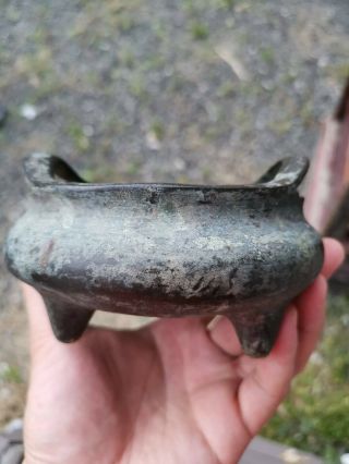 Old House Antique Chinese Ming Bronze Incense Burner it Marked Asian China 7