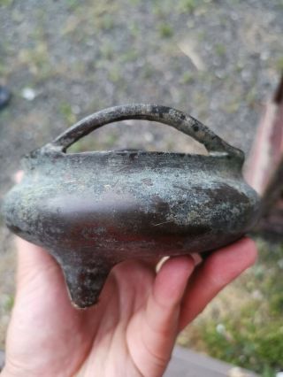 Old House Antique Chinese Ming Bronze Incense Burner it Marked Asian China 8