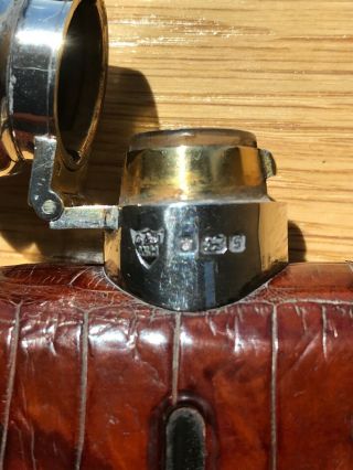 Edwardian Antique Silver & Crocodile Skin Hip Flask w.  Cup : Sheffield 1910/11 4