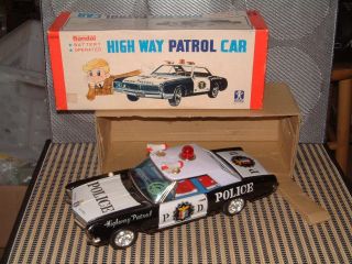 Bandai Battery Operated,  Tin Buick High Way Patrol Car W/original Box &