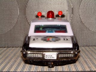 BANDAI BATTERY OPERATED,  TIN BUICK HIGH WAY PATROL CAR W/ORIGINAL BOX & 5