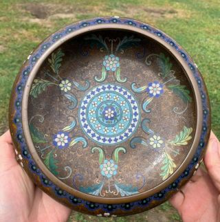 Estate Old House Chinese Antique Cloisonne Plate With Mark