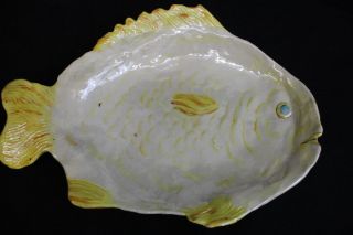 Rare Colorful Mid Century Signed Raeburn 1965 Ceramic Yellow Fish Platter Plate