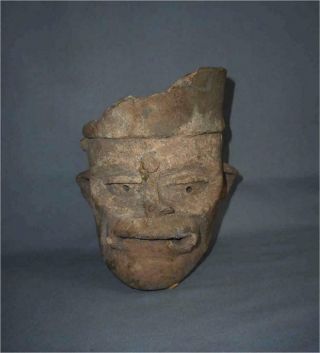 Antique Mesoamerica Top Pre Columbian Maya Pot Fragment With Magic God Face