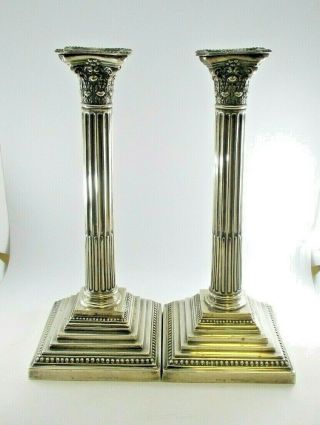 Pair Ejg Birmingham England Sterling Silver Candle Sticks Weighted Bases 11.  75 "