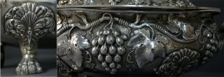 3.  7KG HEAVY LARGE IMPRESIVE MARKED SPANISH SOLID SILVER SOUP TUREEN WINE GRAPES 12