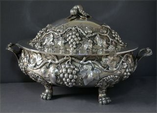 3.  7kg Heavy Large Impresive Marked Spanish Solid Silver Soup Tureen Wine Grapes