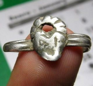 Antique Spanish Ancient Medieval Silver Ring Jesus Heart Pirate Times 15 - 16th.  C