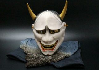 MSK89 Japanese old Wooden Hannya mask (female demon ' s) Noh w/cloth Kagura 12