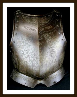 Antique 17th - 18th C.  Engraved Italian Parade Cuirass Breastplate Armor (sword)