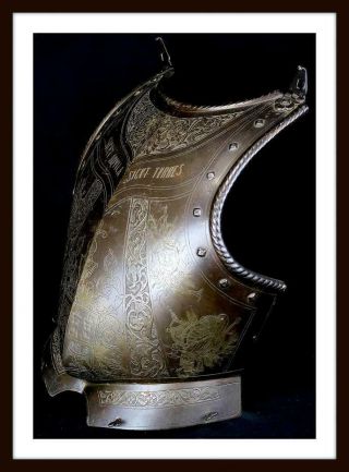 Antique 17th - 18th C.  Engraved Italian Parade Cuirass Breastplate Armor (sword) 3