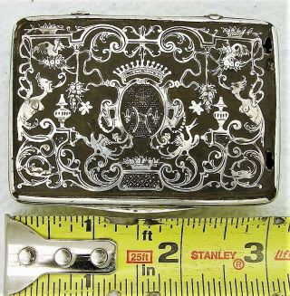 Sterling Silver Inlay Cut - Out Bakelite Box With Figurals And Crown