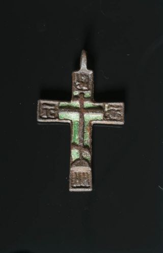 Artemis Gallery 18th C.  Russian Bronze Enameled Cross - Very Rare