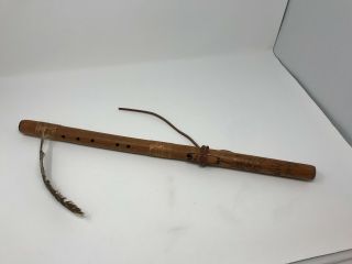 Large Native American Indian Flute With Feather Leather And Sinew Wolf Song