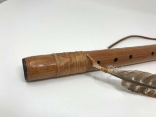 Large Native American Indian Flute with Feather Leather and Sinew Wolf Song 9