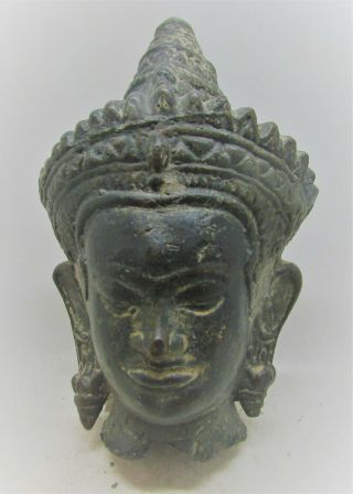 Antique Indian Bronze Buddha Head,  Statue Fragment,  18th - 19th Century