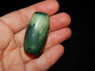 Pre - Columbian Blue Green Jade Bead,  Very Rare Bead,  Costa Rica,  Large Tubular 11