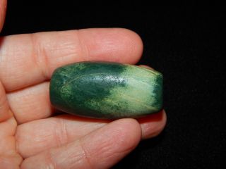 Pre - Columbian Blue Green Jade Bead,  Very Rare Bead,  Costa Rica,  Large Tubular 12