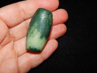 Pre - Columbian Blue Green Jade Bead,  Very Rare Bead,  Costa Rica,  Large Tubular