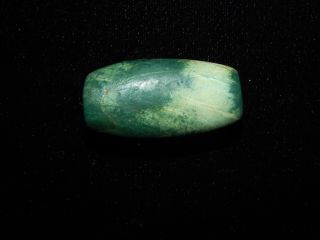 Pre - Columbian Blue Green Jade Bead,  Very Rare Bead,  Costa Rica,  Large Tubular 2