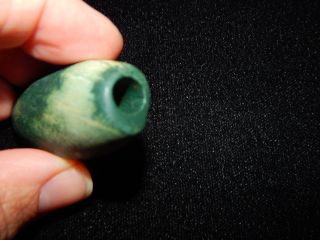 Pre - Columbian Blue Green Jade Bead,  Very Rare Bead,  Costa Rica,  Large Tubular 3