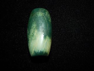 Pre - Columbian Blue Green Jade Bead,  Very Rare Bead,  Costa Rica,  Large Tubular 9