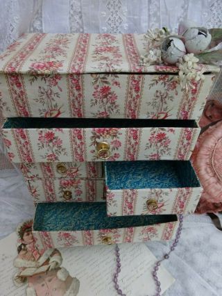 RARE EXQUISITE ANTIQUE FRENCH FABRIC COVERED BOX 6 DRIVERS BOUDOIR LOVELY ROSE 2
