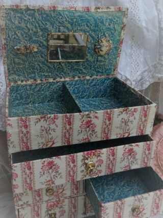 RARE EXQUISITE ANTIQUE FRENCH FABRIC COVERED BOX 6 DRIVERS BOUDOIR LOVELY ROSE 3