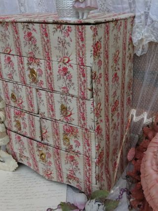 RARE EXQUISITE ANTIQUE FRENCH FABRIC COVERED BOX 6 DRIVERS BOUDOIR LOVELY ROSE 5